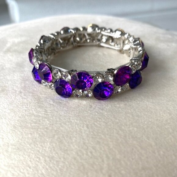 Rhinestone Purple blue crystal beaded bracelet stretch New NWT - Picture 2 of 11